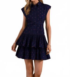 NEW CURRENT AIR button-down front polka dot dress in navy multi